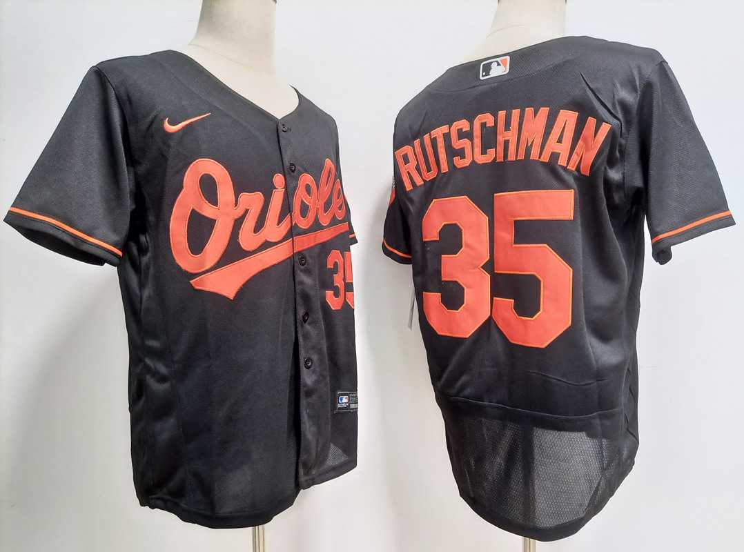 Mens Baltimore Orioles #35 Adley Rutschman Black Stitched Flex Base Nike Jersey